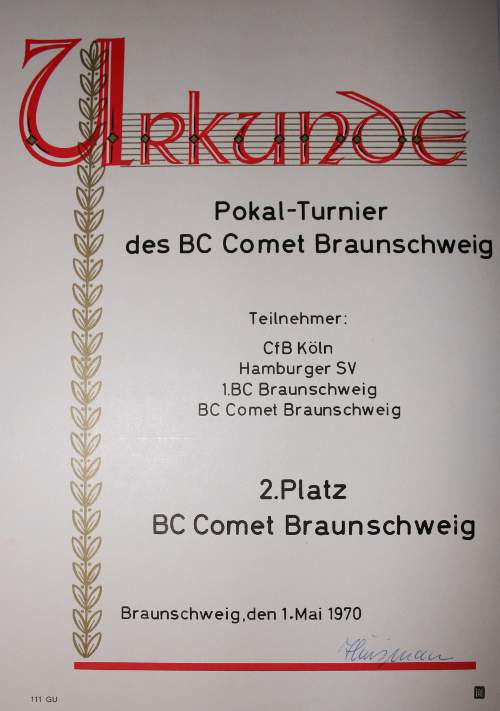 Urkunde 1. Mai-Turnier 1970