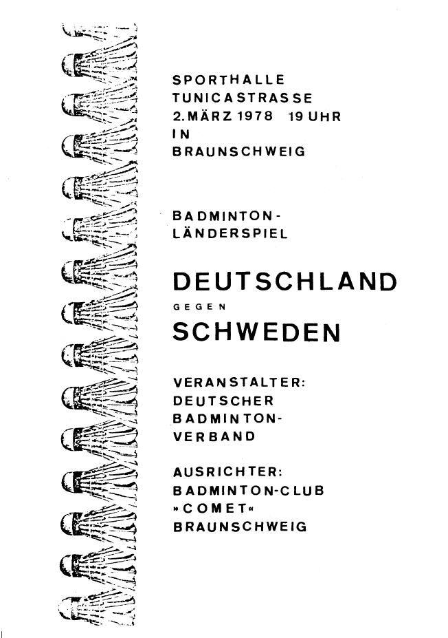 Heftcover Badminton-Länderspiel Deutschland - Schweden 1978