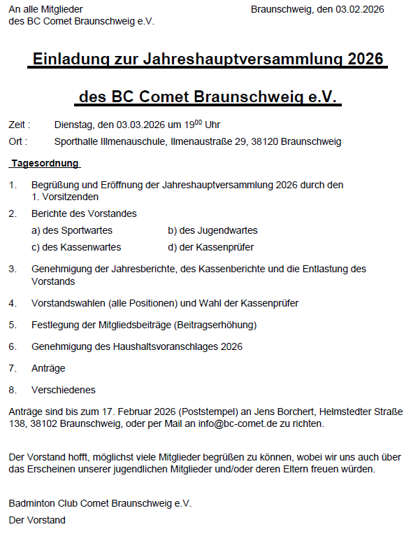 Einladung zur Jahreshauptversammlung Einladung zur Jahreshauptversammlung